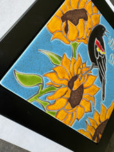 Load image into Gallery viewer, framed 6"x6" red wing blackbird "you are my sunshine" sunflower tile