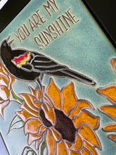 Load image into Gallery viewer, framed 6"x6" red wing blackbird "you are my sunshine" sunflower tile