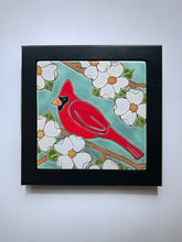 Load image into Gallery viewer, framed 6"x6" cardinal in dogwoods tile