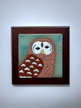 Load image into Gallery viewer, framed 4"x4" barred owl tile