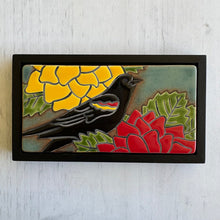 Load image into Gallery viewer, framed 3&quot;x6&quot; red wing black bird tile
