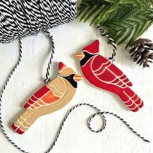 Load image into Gallery viewer, handmade ceramic cardinal ornament, single or pair
